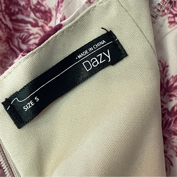 Dazy Burgundy and Cream Toile Dress with Ballon Sleeves Bustier Top Basque Waist - Picture 12 of 12